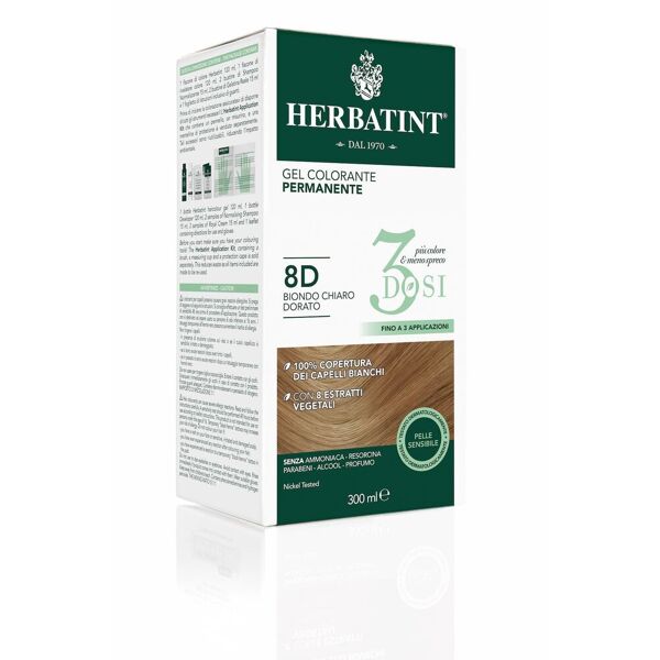 herbatint gel colorante permanente 3 dosi 8d biondo chiaro dorato 300ml