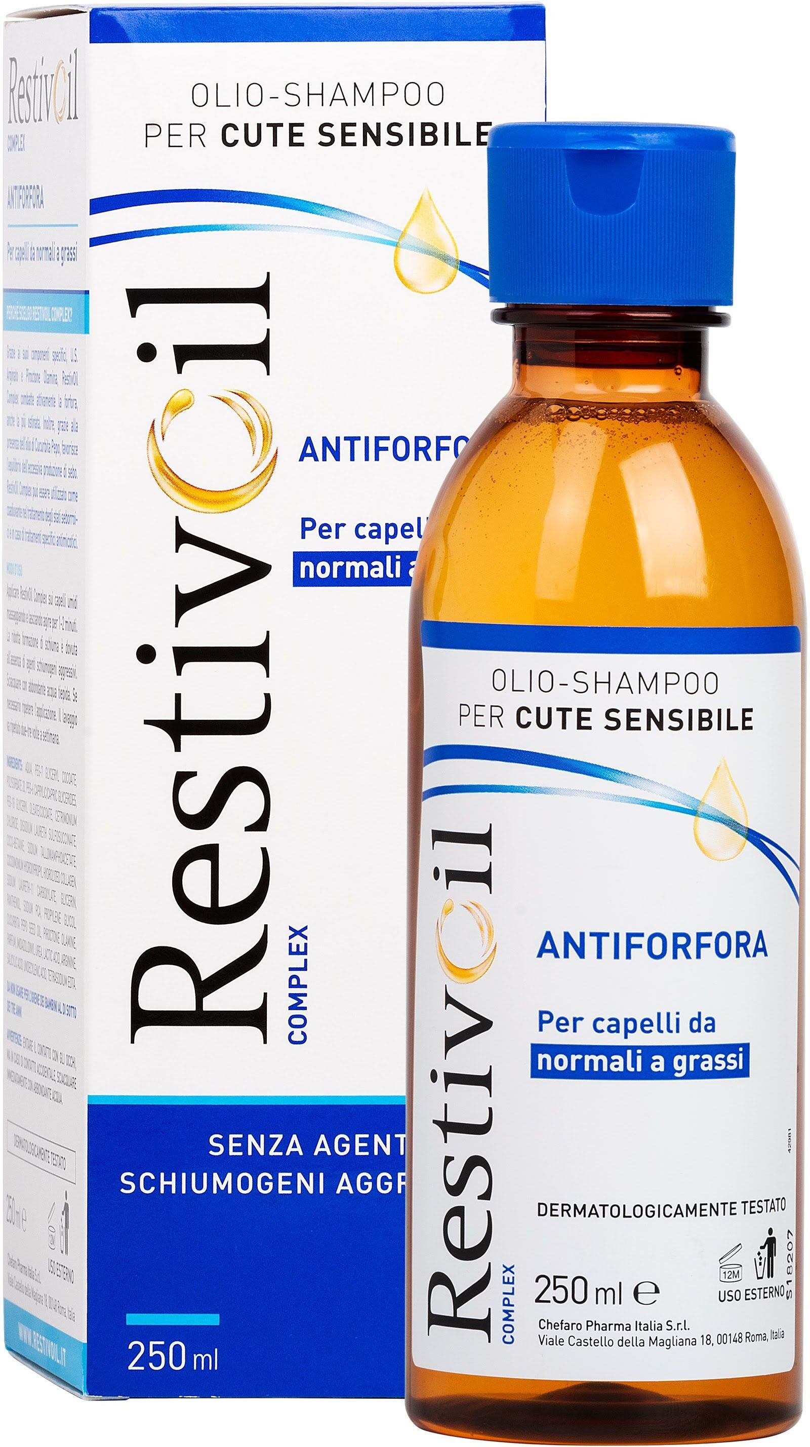 restivoil complex olio shampoo anti forfora per cute sensibile e capelli grassi 250ml