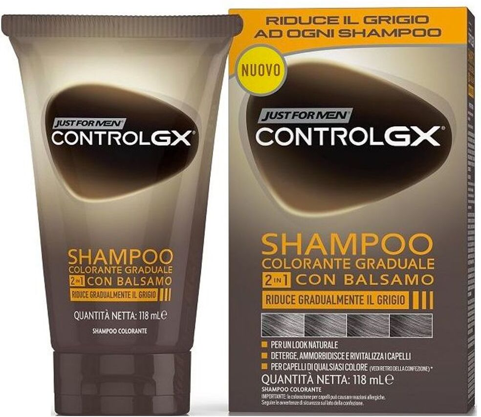 combe just for men control gx shampoo colorante graduale 2in1 con balsamo 118ml