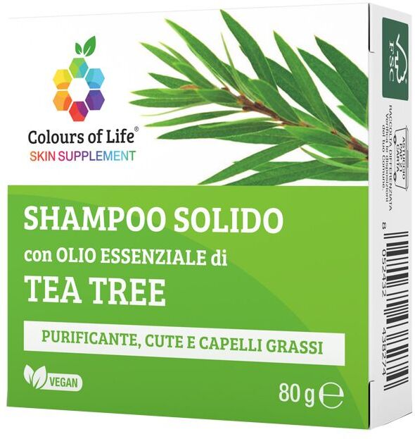 colours of life shampoo solido  con olio di tea tree 80g