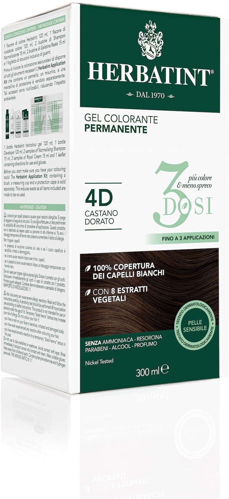 Herbatint Gel Colorante Permanente 3 Dosi 4d Castano Dorato 300ml