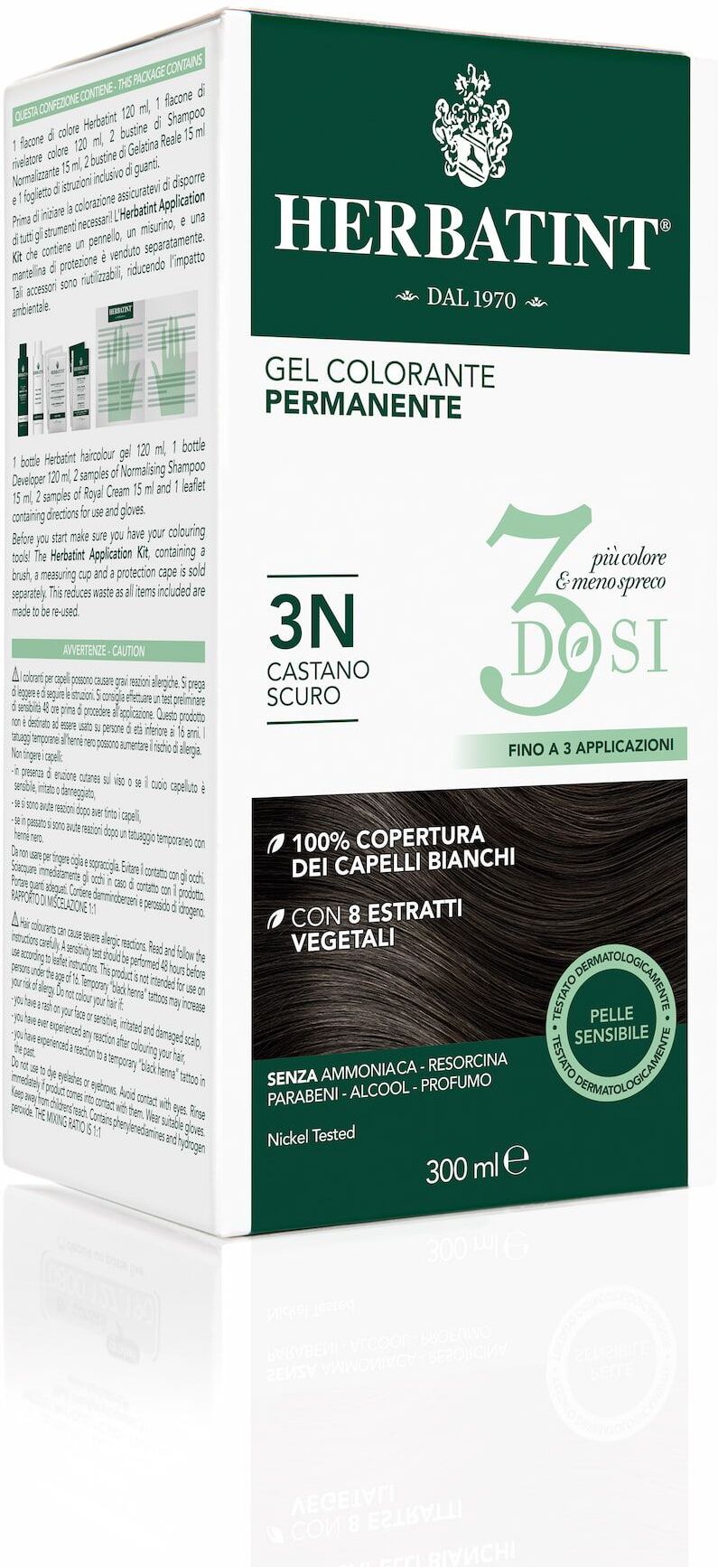 Herbatint Gel Colorante Permanente 3 Dosi 3n Castano Scuro 300ml