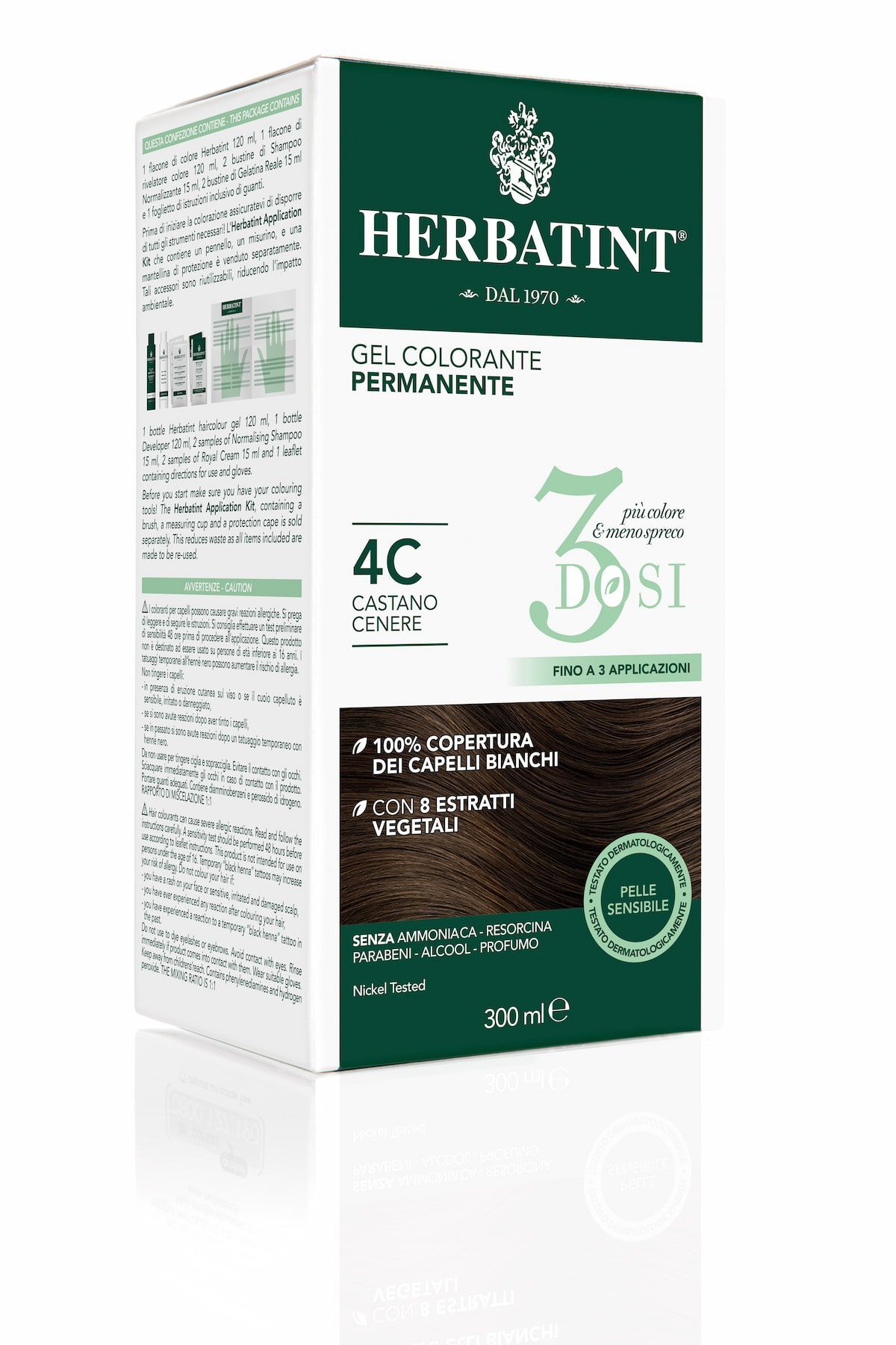 Herbatint Gel Colorante Permanente 3 Dosi 4c Castano Cenere 300ml