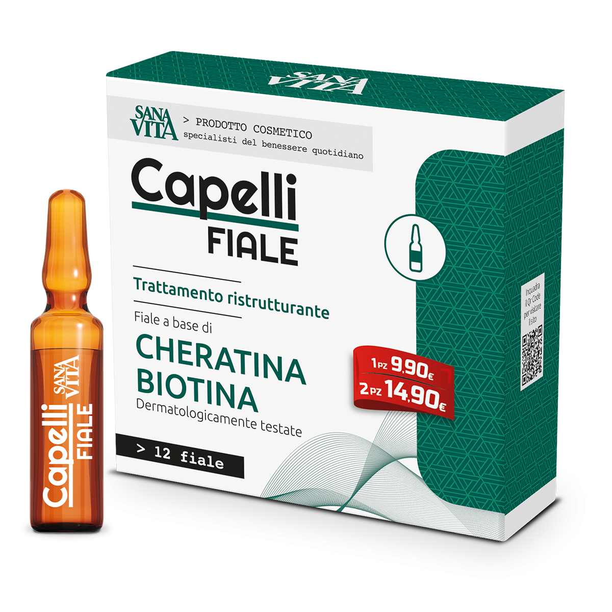 Sanavita Capelli Trattamento Ristrutturante Cheratina Biotina 12 Fiale