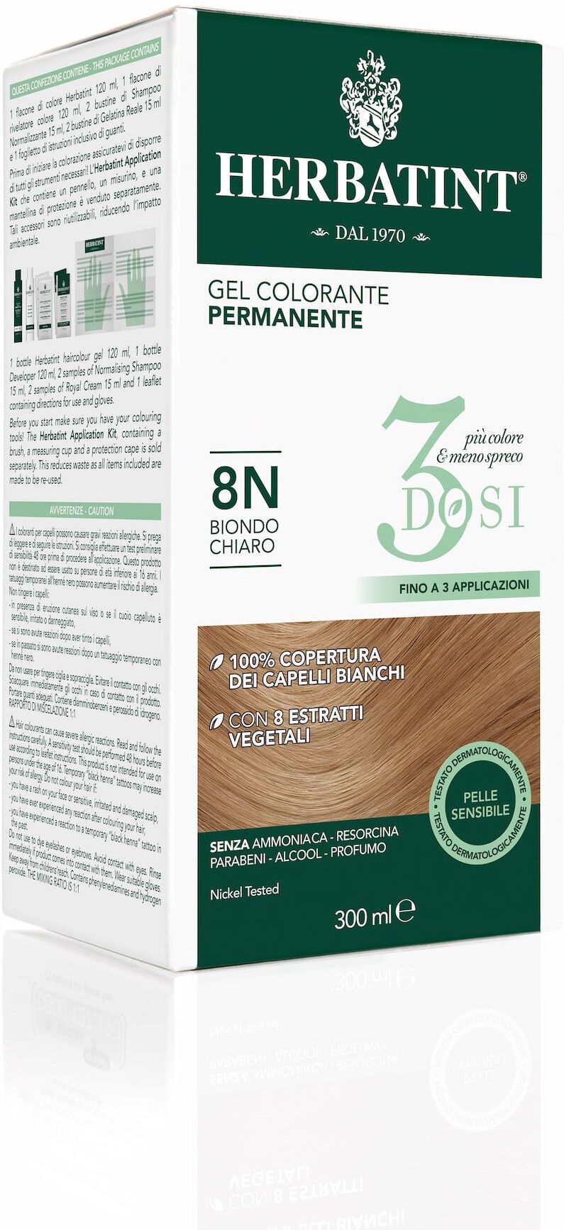 Herbatint Gel Colorante Permanente 3 Dosi 8n Biondo Chiaro 300ml