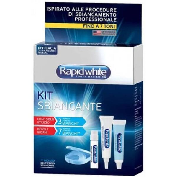 rapid white kit bite dentale sbiancante acceleratore 6ml + 8 bustine + dentifricio express white 14ml