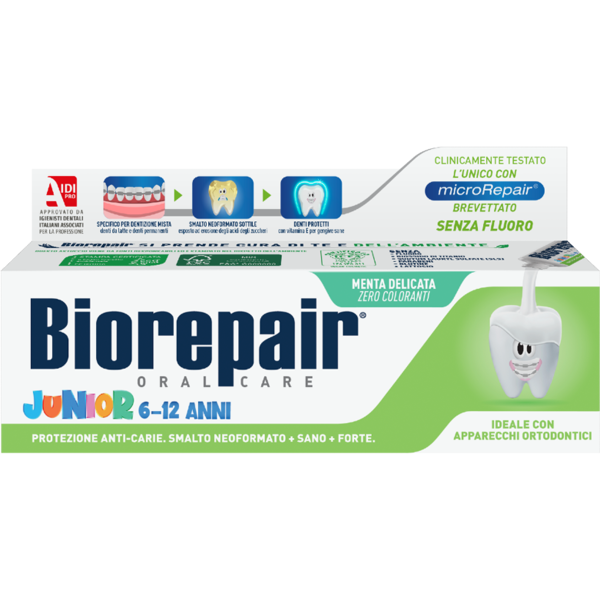 biorepair junior 6-12 anni dentifricio bambini menta delicata 75ml