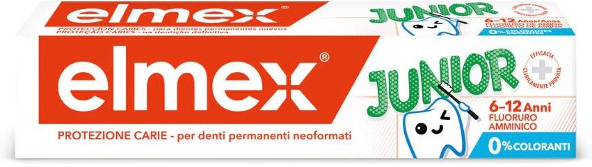 elmex junior dentifricio junior 6-12 anni bambini protezione carie 75ml