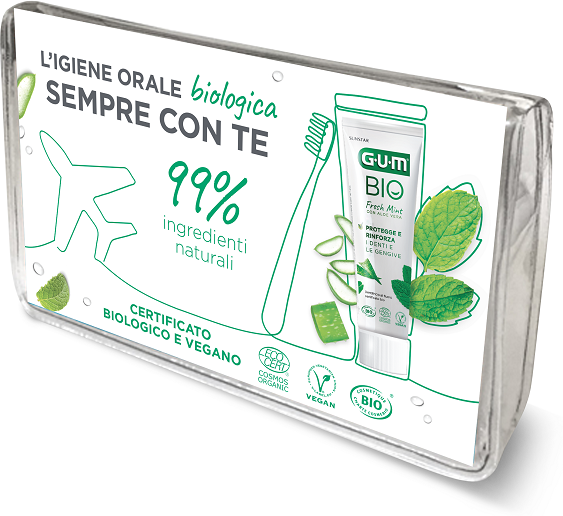 gum travel kit bio da viaggio dentifricio e spazzolino