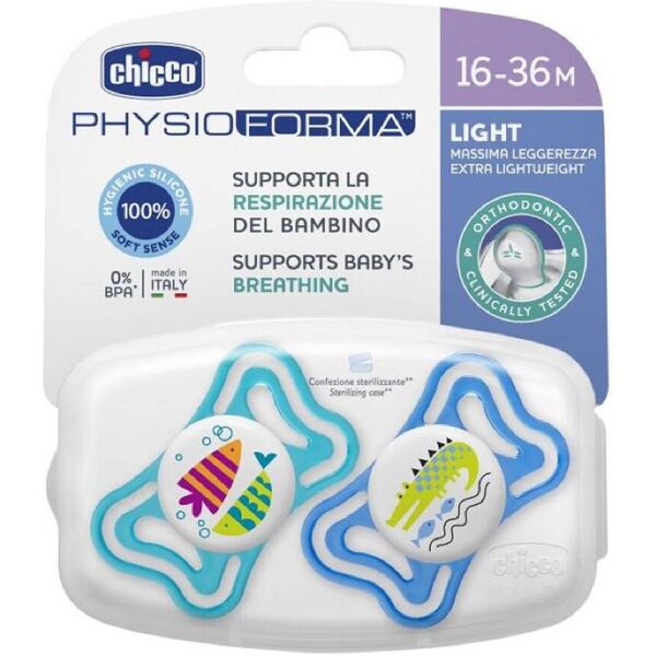 chicco succhietto light azzurro silicone 16-36 mesi 2 pezzi