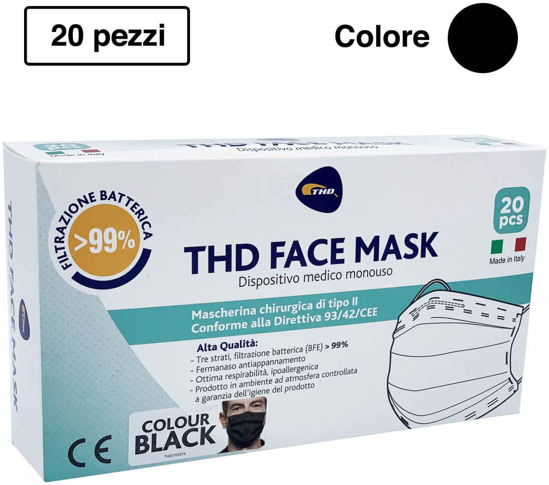 thd mascherine chirurgiche total black nere 20 pezzi