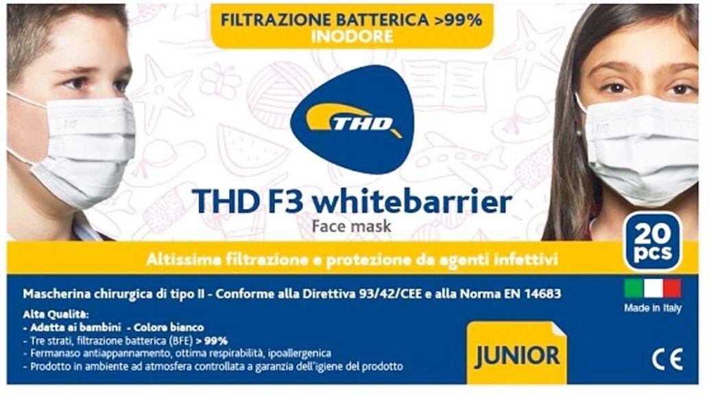 thd mascherina chirurgica f3 whitebarrier multi  junior 20 pezzi