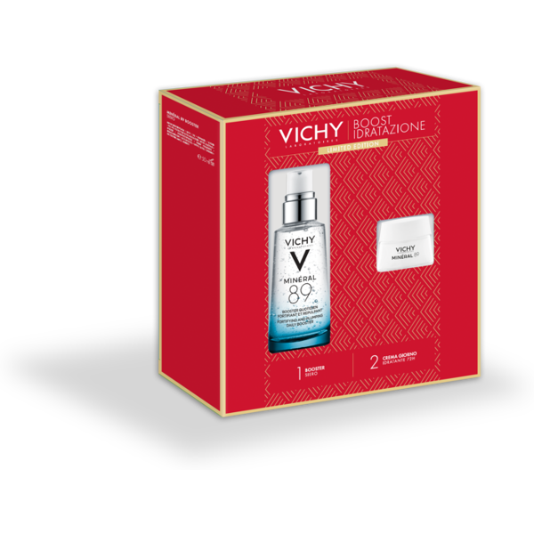 vichy cofanetto regalo natale per idratazione con minéral 89 booster siero 50ml + minéral 89 crema 15ml