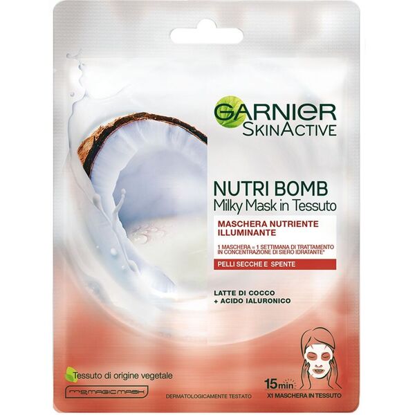 garnier maschera tessuto nutriente illuminante pelli secche spente 28g