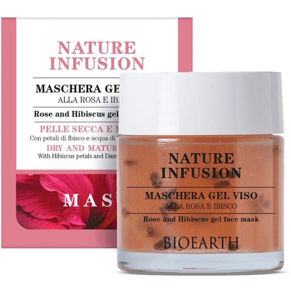 bioearth nature infusion maschera gel viso rosa e ibisco pelle secca matura 100ml