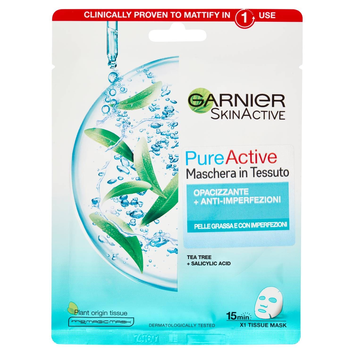 garnier pure active maschera tessuto viso anti-imperfezioni 23g