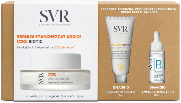 svr set c20 biotic crema viso 50ml + collagen biotic crema viso 15ml + siero ampoule hydra 10ml