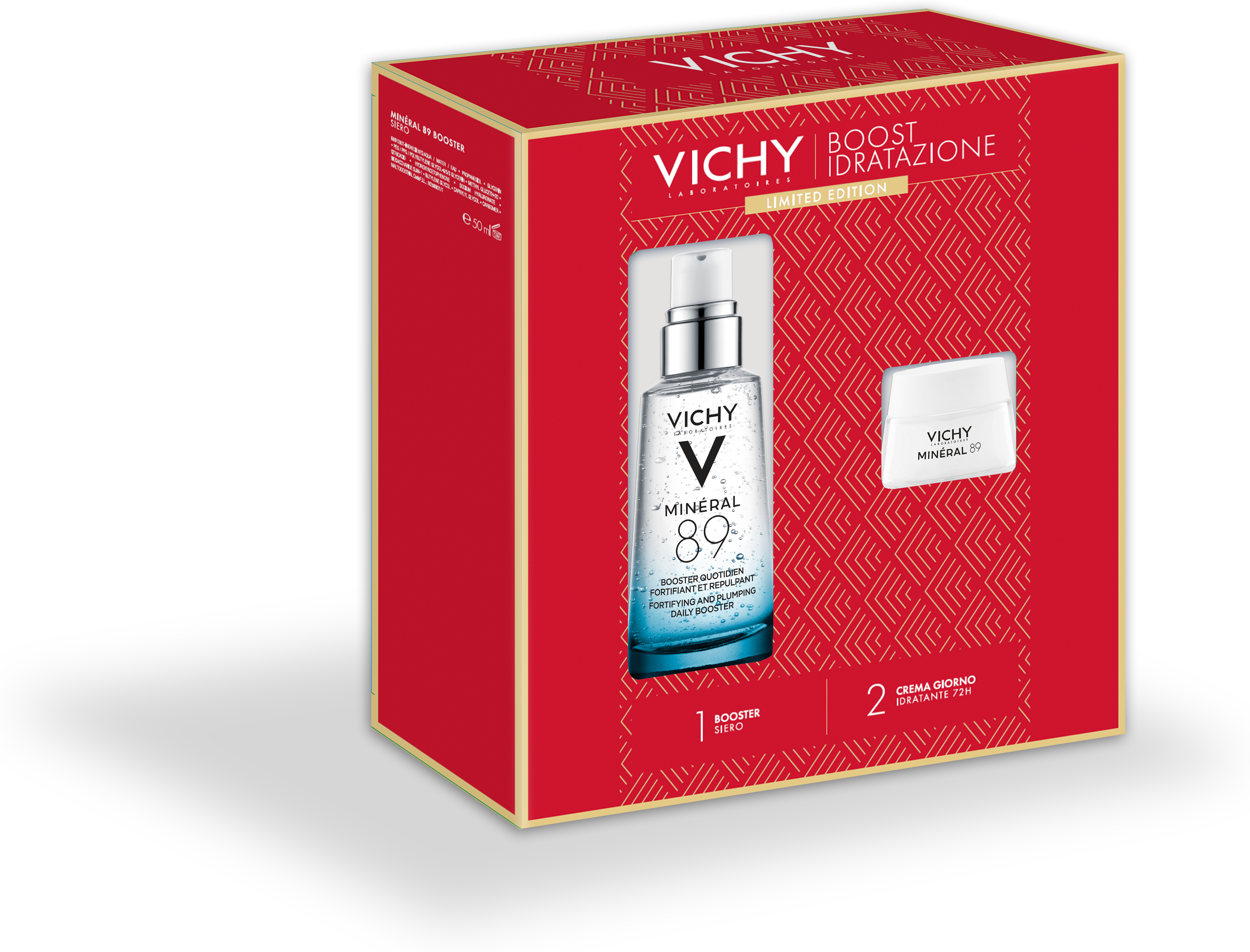 vichy cofanetto regalo natale per idratazione con minéral 89 booster siero 50ml + minéral 89 crema 15ml