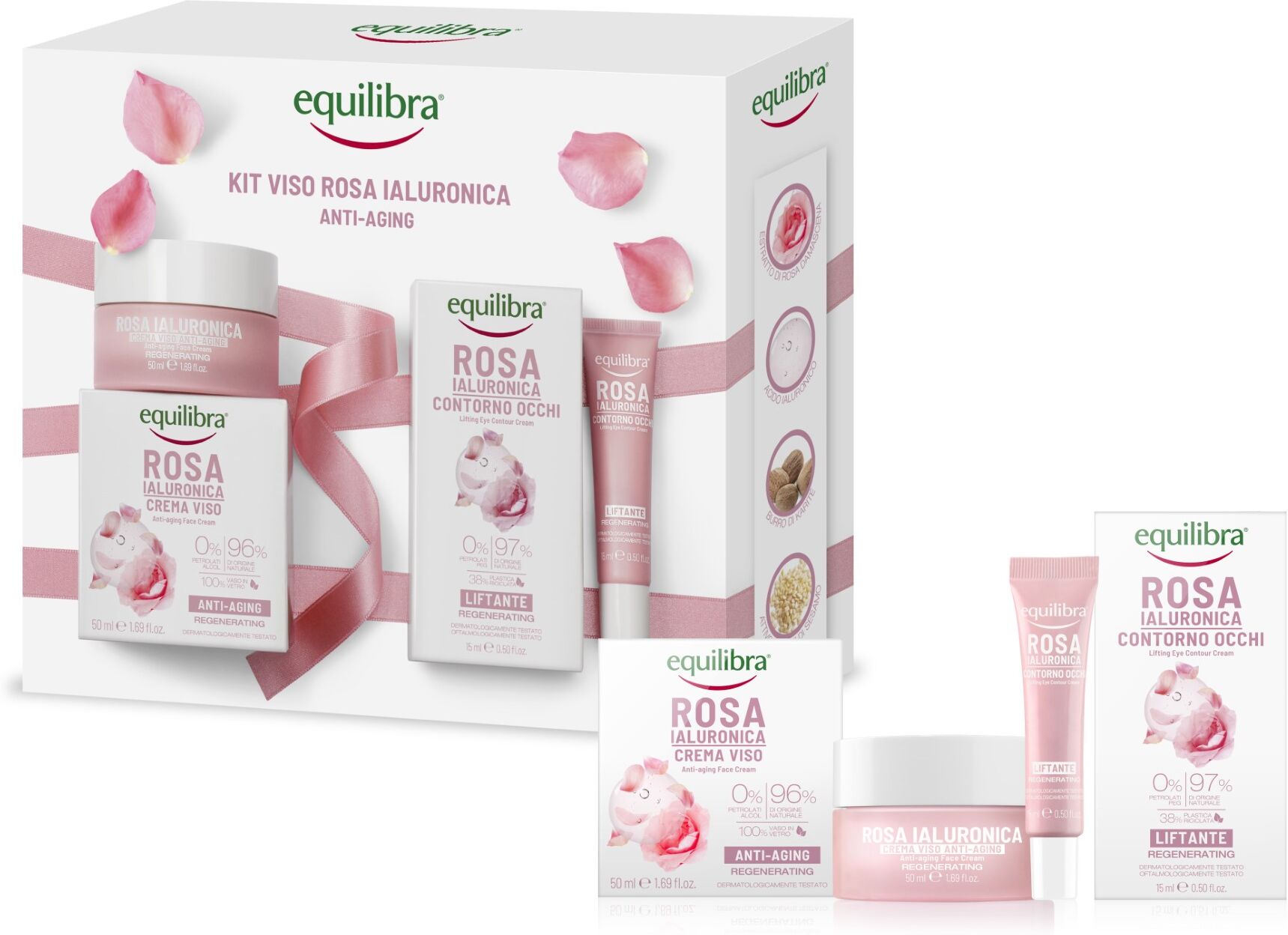 equilibra rosa ialuronica kit viso antietà crema viso 50ml + contorno occhi 15ml