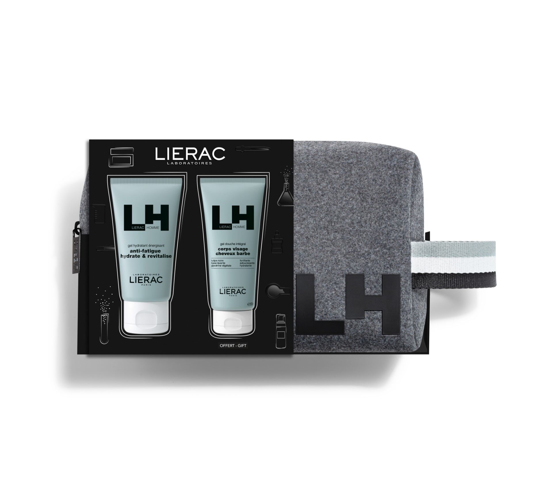 Lierac Homme Cofanetto Uomo Gel Antifatica 50ml + Gel Doccia 50ml + Pochette