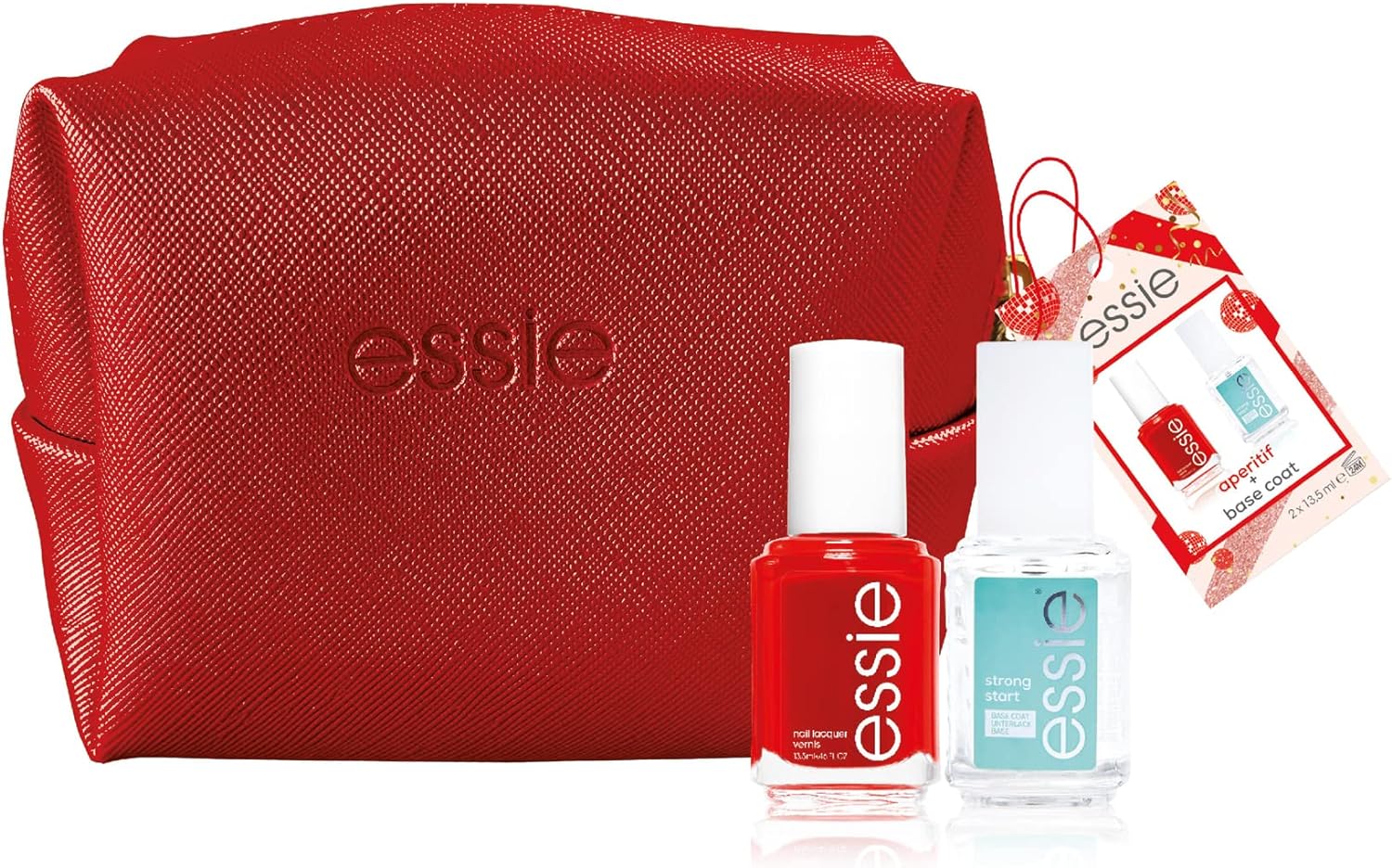 l'oreal essie smalto unghie + base coat + pochette rossa