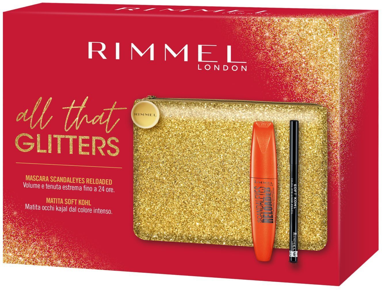 rimmel london all that glitters reloaded pochette con mascara e matita occhi