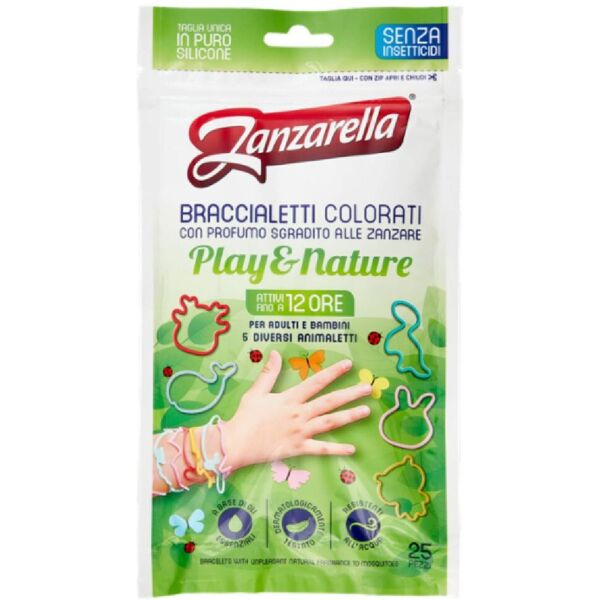 zanzarella play & nature braccialetti colorati antizanzare 25 pezzi