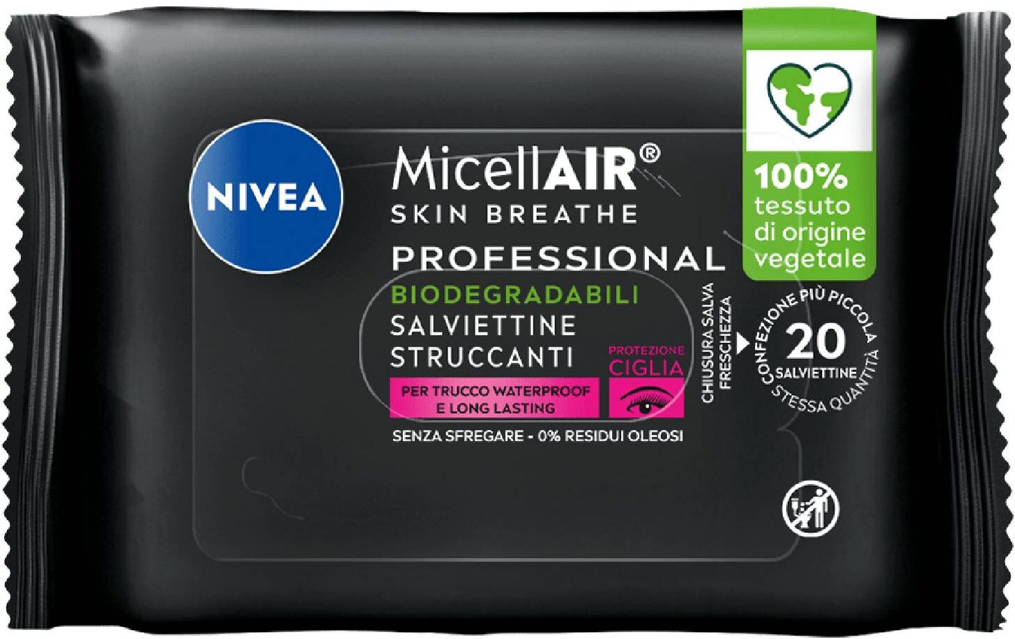 nivea micellair professional salviettine struccanti 20 pezzi