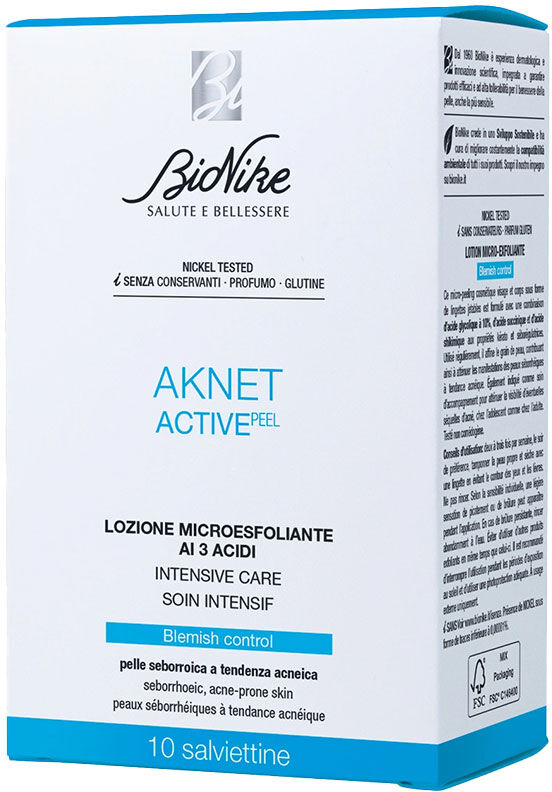 Bionike Aknet Activepeel Lozione Microesfoliante 3 Acidi 10 Salviette Monouso