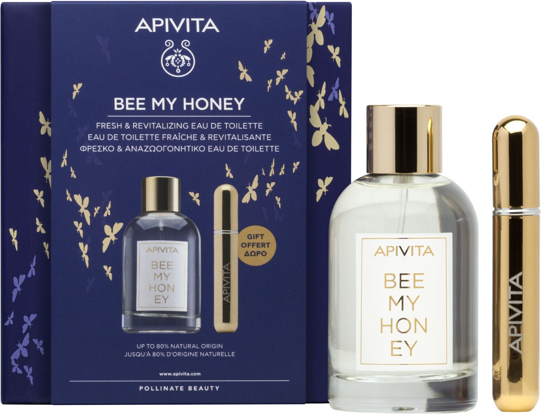 apivita cofanetto natale con bee my honey eau de toilette 100ml + profumo spray ricaricabile 8ml