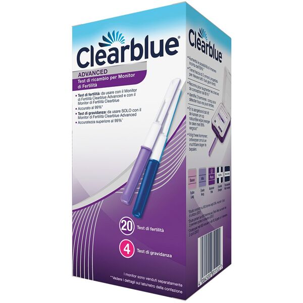 clearblue ricariche per monitor di fertilità avanzato clearblue: confezione con 20 test di fertilità e 4 test di gravidanza