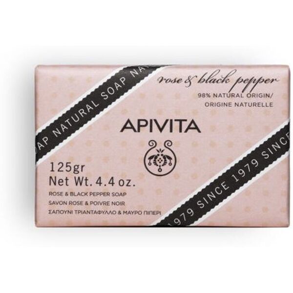 apivita natural soap sapone solido rosa e pepe nero 125g