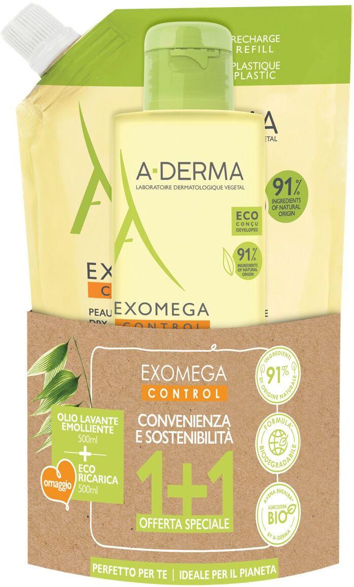 A-derma Exomega Control Kit Detersione Olio Exomega Collector 500ml + Ricarica 500ml