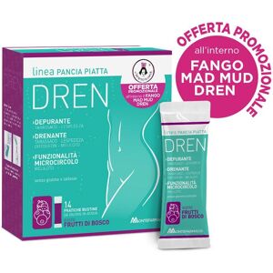 Montefarmaco Pancia Piatta Dren Frutti Di Bosco Integratore Drenante 14 Bustine + Veralab Fango Attivo Cellulite 100ml