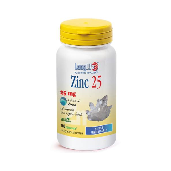 longlife zinc 25 mg integratore difese immunitarie 100 compresse