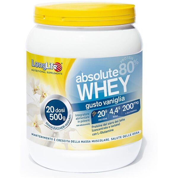 longlife absolute whey vaniglia integratore massa muscolare 500g