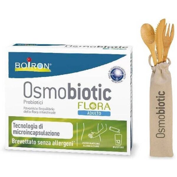 boiron osmobiotic flora adulto integratore probiotici 12 bustine + set posate omaggio