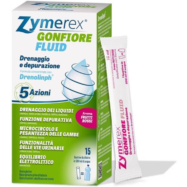 zymerex gonfiore fluid frutti rossi integratore drenaggio e depurazione 15 bustine