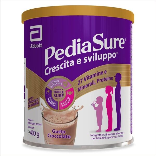 pediasure crescita e sviluppo integratore alimentare per bambini multivitaminico con 27 vitamine e minerali cioccolato 400g