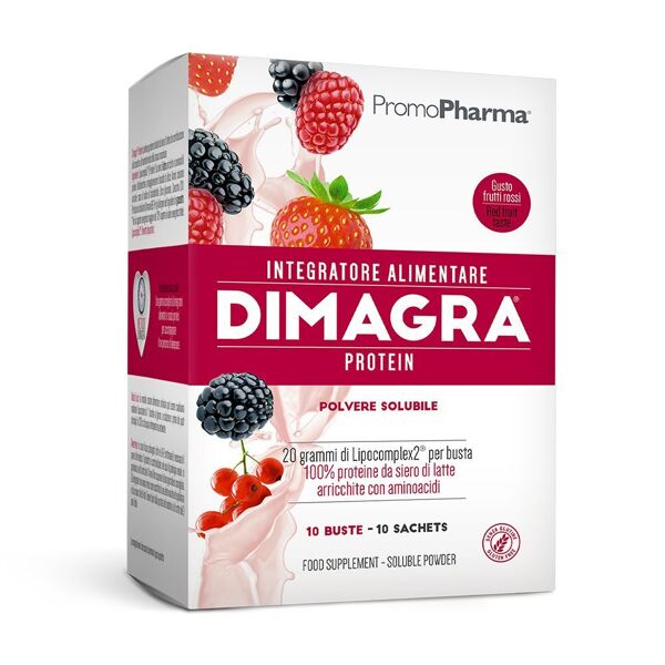 promopharma dimagra protein integratore massa muscolare 10 buste gusto red fruit