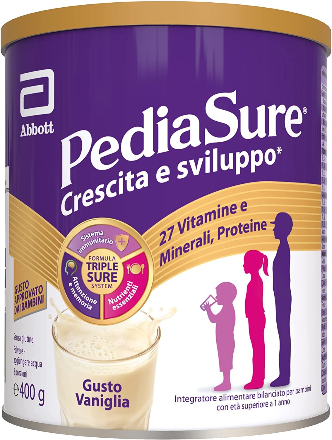 pediasure crescita e sviluppo integratore alimentare per bambini multivitaminico con 27 vitamine e minerali vaniglia 400g