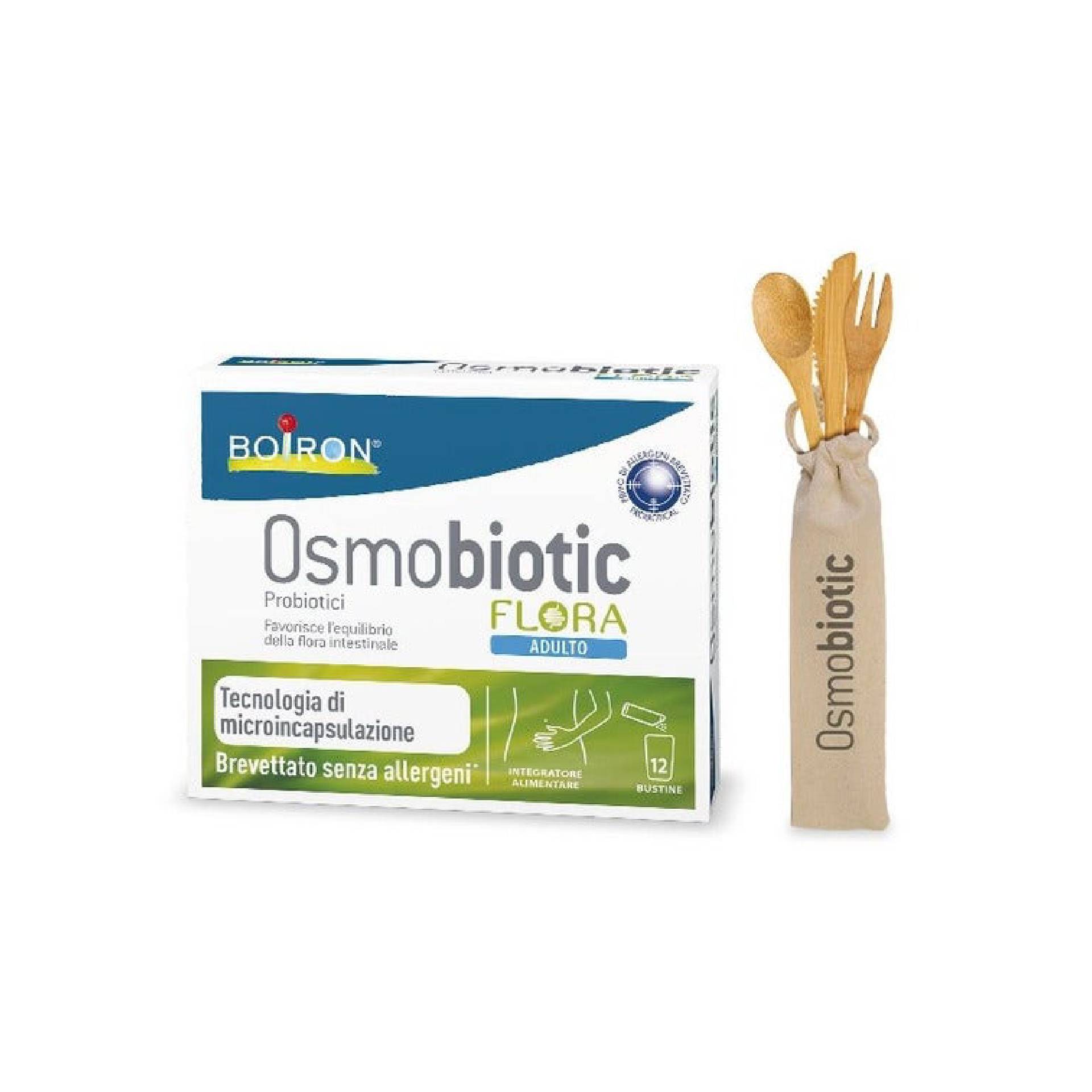 boiron osmobiotic flora adulto integratore probiotici 12 bustine + set posate omaggio