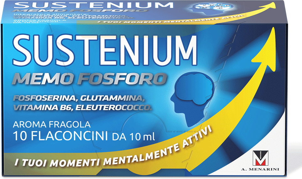 sustenium memo fosforo integratore alimentare con fosfoserina, glutammina, vitamina b6 ed eleuterococco 10 flaconcini