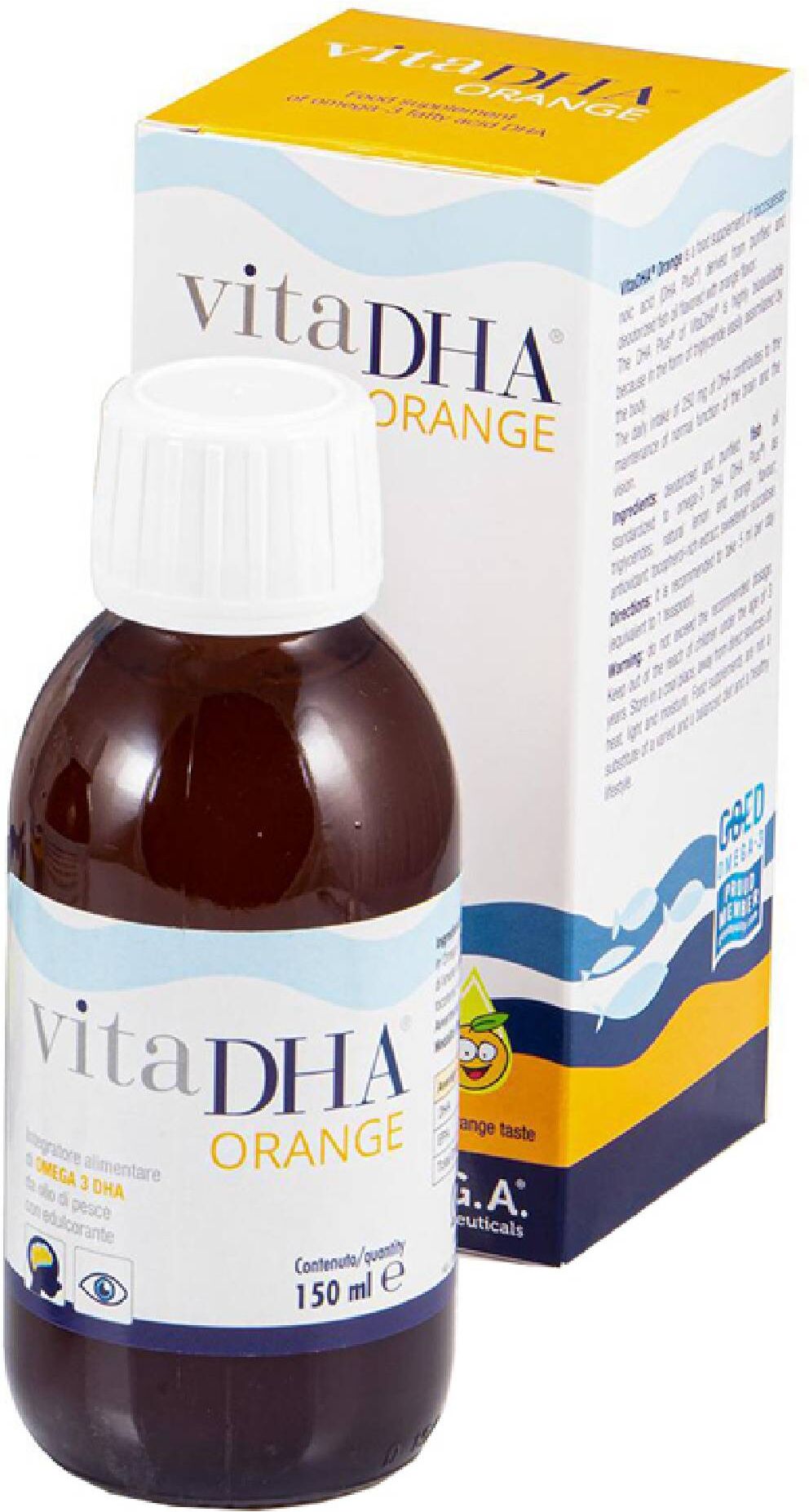 u.g.a. nutraceuticals srl vitadha orange integratore omega-3 e dha 150ml