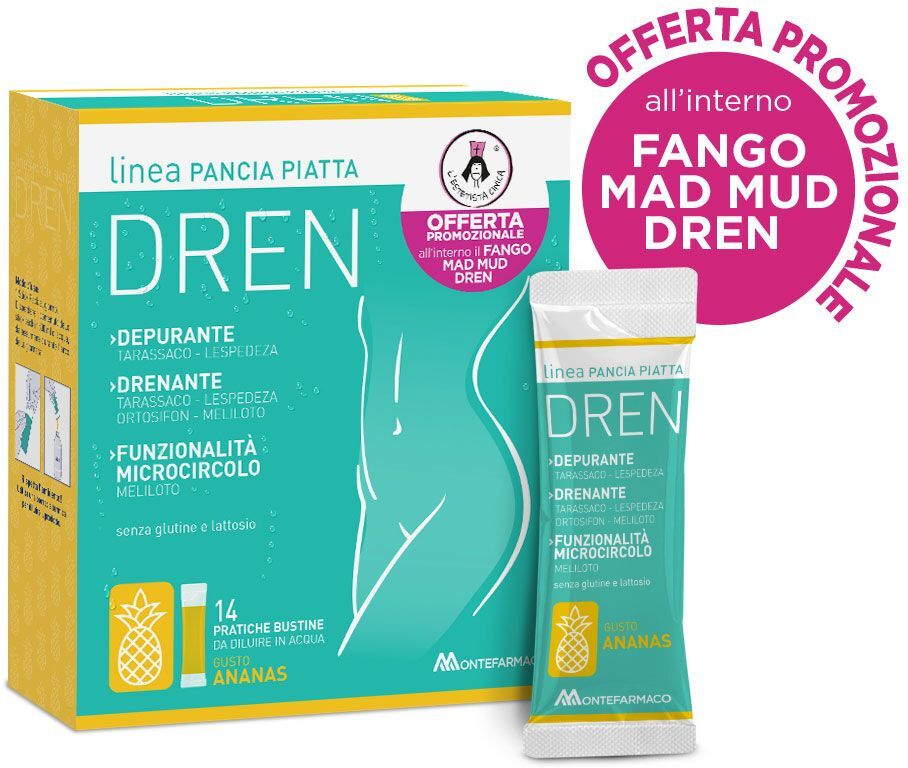 Montefarmaco Pancia Piatta Dren Integratore Ananas 14 Bustine + Mad Mud Dren 100ml