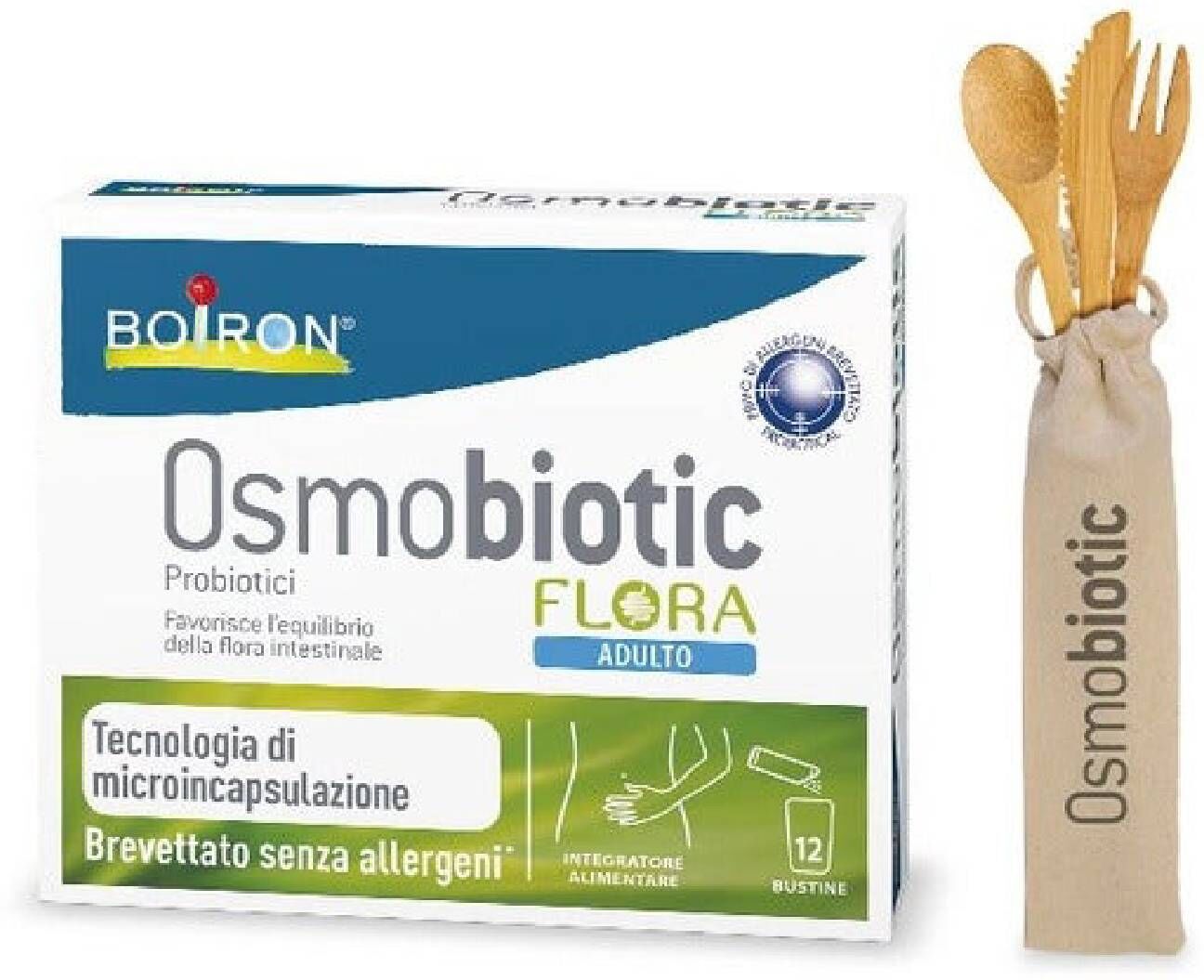 Boiron Osmobiotic Flora Adulto Integratore Probiotici 12 Bustine + Set Posate Omaggio