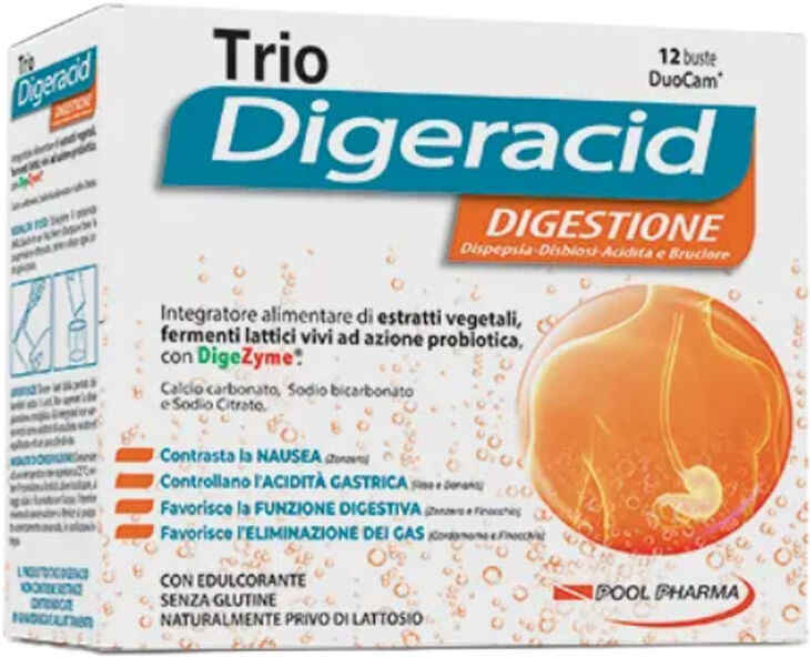 Pool Pharma Trio Digeraid Integratore Digestione 12 Bustine