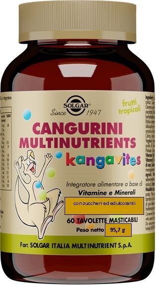 Solgar Cangurini Multinutriens Integratori Vitamine E Minerali Gusto Frutti Tropicali 60 Tavolette Masticabili