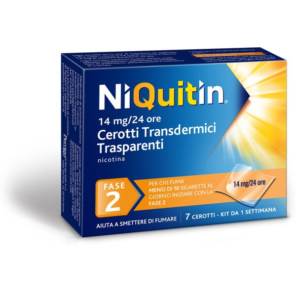 niquitin 14mg/24 ore 7 cerotti transdermici trasparenti in bustine