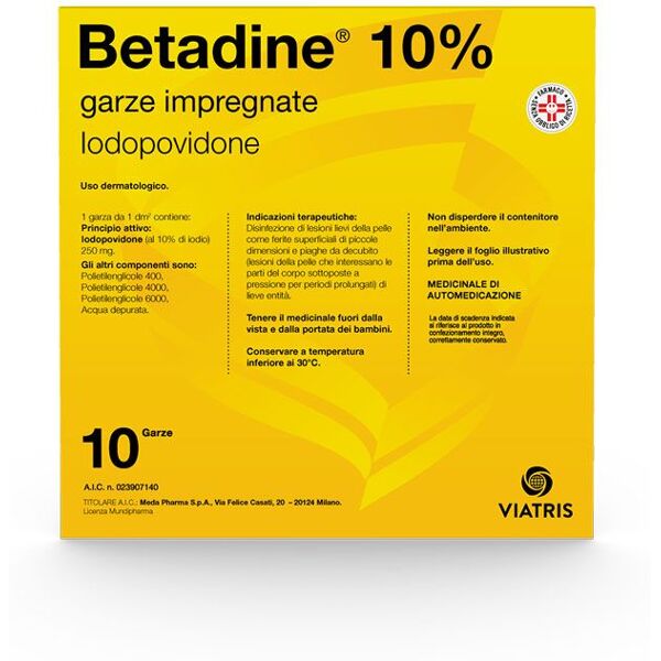 betadine 10% trattamento ferite 10 garze impregnate